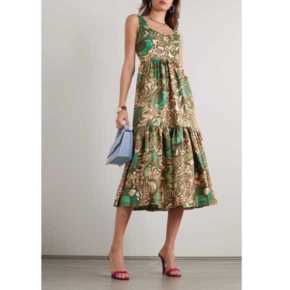 La DoubleJ Capri Floral Silk Twill Midi Dress Size L - Picture 8 of 11